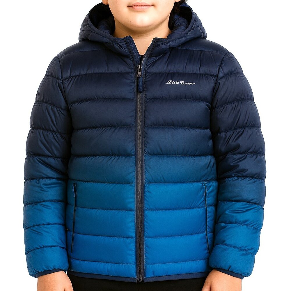 Eddie Bauer Blue Ombre Reversible Duck Down Puffer Coat Kids Large (14-16) NWT